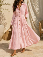 Retro Elegant Lapel Art Button Casual Long Sleeve Stylish Long Dress