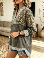 Women's Leopard Stripe Split-Neck Top