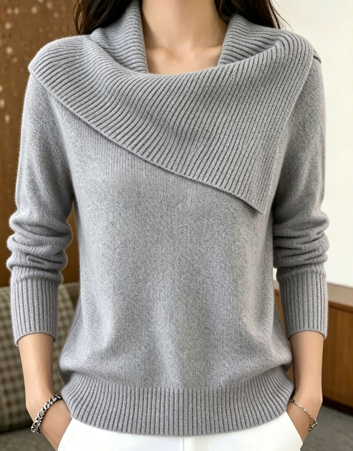 Women's Cowl Fold Neck Soft Knit Pullover Sweater