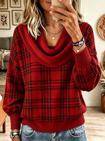 Women's Plaid Cowl Neck Slouchy Knit Sweater