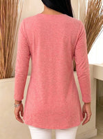 Women V‑Neck Pleated Long Sleeve Tunic Top Loose Swing Blouse With Side Pockets