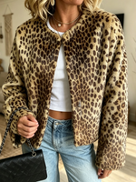 Women's Crop Faux Fur Leopard Print Jacket
