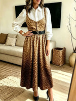 Retro Leopard Pattern Art Casual Sleeveless Stylish Midi Dress