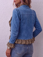 Vintage Elegant Denim Patchwork Leopard Print Ruffled Jacket