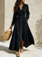 Retro Elegant Lapel Art Button Casual Long Sleeve Stylish Long Dress