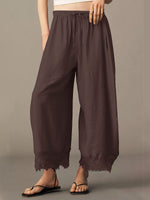 Women's Solid Color Lace Stylish Art Casaul Ice Silk Wide Leg Pants