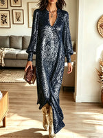 Retro Elegant Shiny Sequin Art Casual Stylish Long Sleeve Long Dress