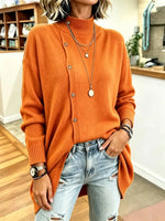Cozy Turtleneck Knit Art Casual Button Stylish Long Sleeve Sweater Coat
