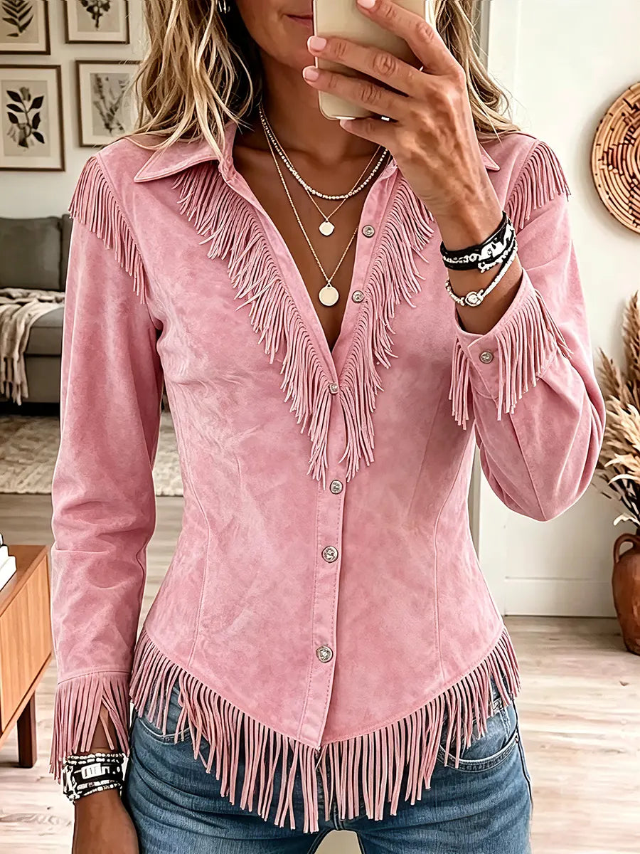 Vintage Elegant Tassel Suede Shirt