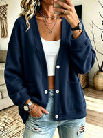 Women's Solid Color Casual Long-sleeve Button-up Cardigan Sweatshirt