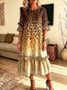 Retro Leopard Pattern Art Print Casual Ruffle Stylish Cotton Linen Dress