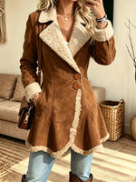 Women's Sherpa Trimmed Suede Asymmetrical Coat