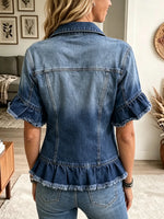 Women's Ruffled Hem Short Sleeve Denim Jacket