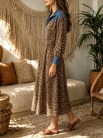Women's Denim Leopard Maxi Dress
