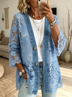 Women's Sheer Floral Lace Denim Cardigan