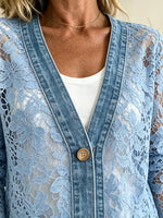 Women's Sheer Floral Lace Denim Cardigan