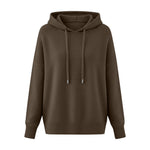 Women Solid Color Drawstring Hooded Knit Pullover Sweater