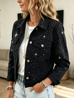 Women's Rhinestone Studded Black Denim Jacket