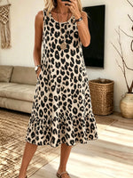 Women's Leopard Ruffle Hem Tank Dress