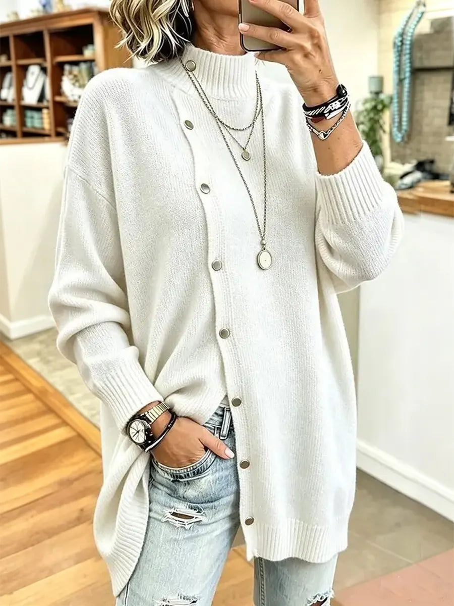 Cozy Turtleneck Knit Art Casual Button Stylish Long Sleeve Sweater Coat