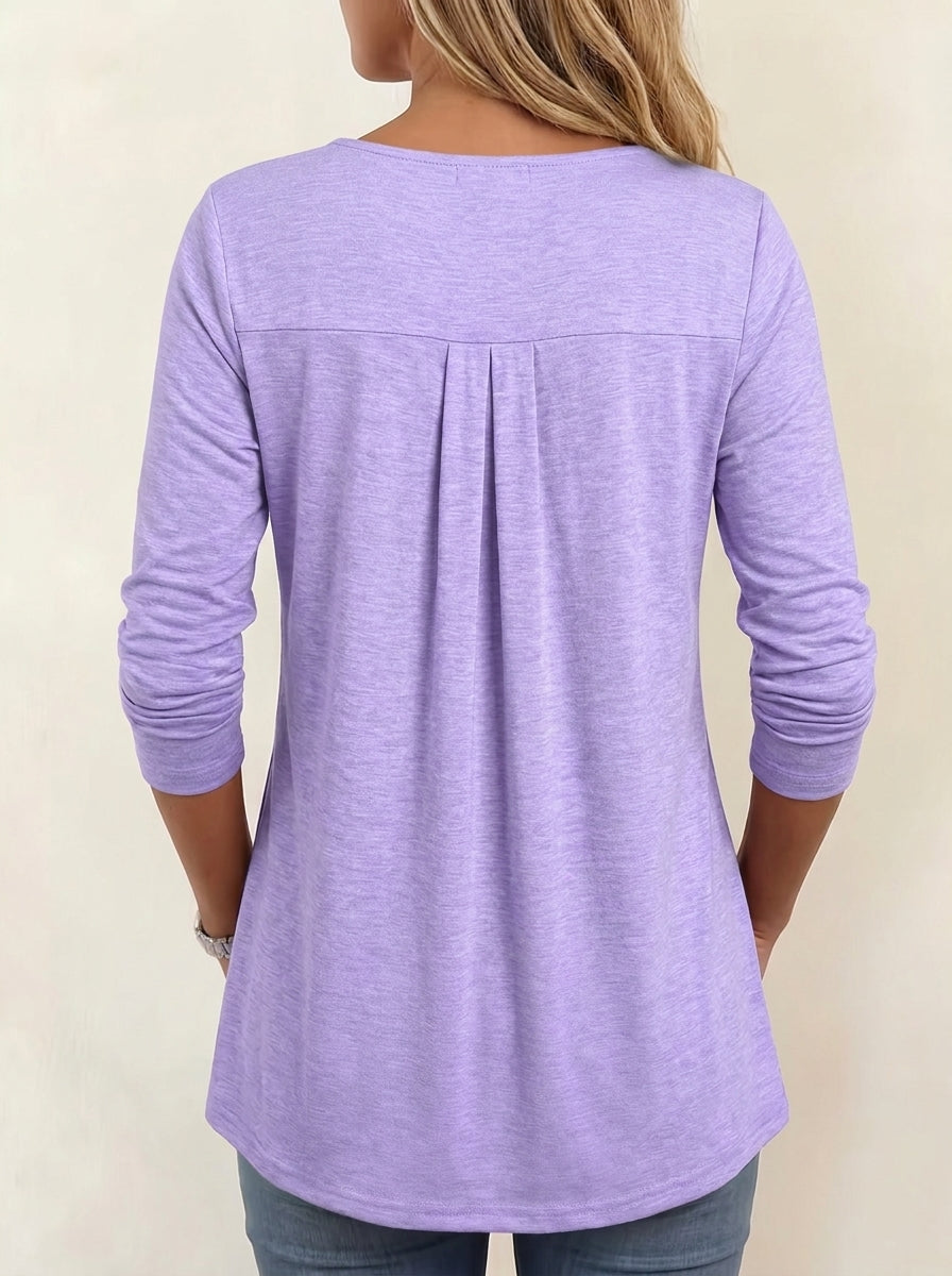 Women Square V‑Neck Button Decor Long Sleeve Tunic Top Casual Blouse With Pockets