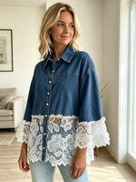 Women's Lace Hem Denim Shirt