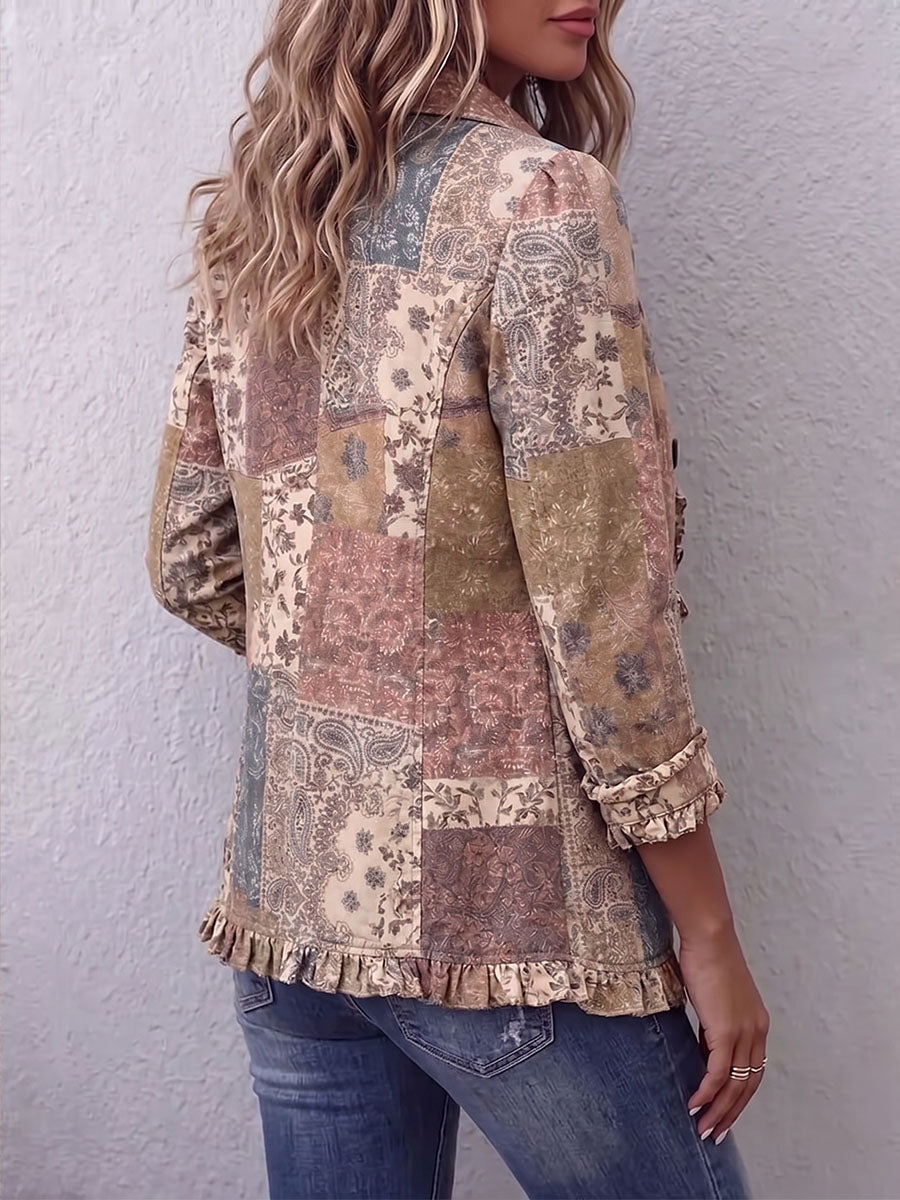 Vintage Elegant Floral Patchwork Ruffled Jacket