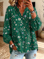Retro Floral Pattern Art Print Casual Long Sleeve Cotton Linen Shirt