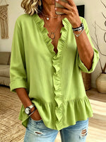 Women's Ruffled V-Neck Peplum Blouse
