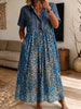 Women’s Denim Spliced Blue Leopard Print Loose Midi Dress With Pockets