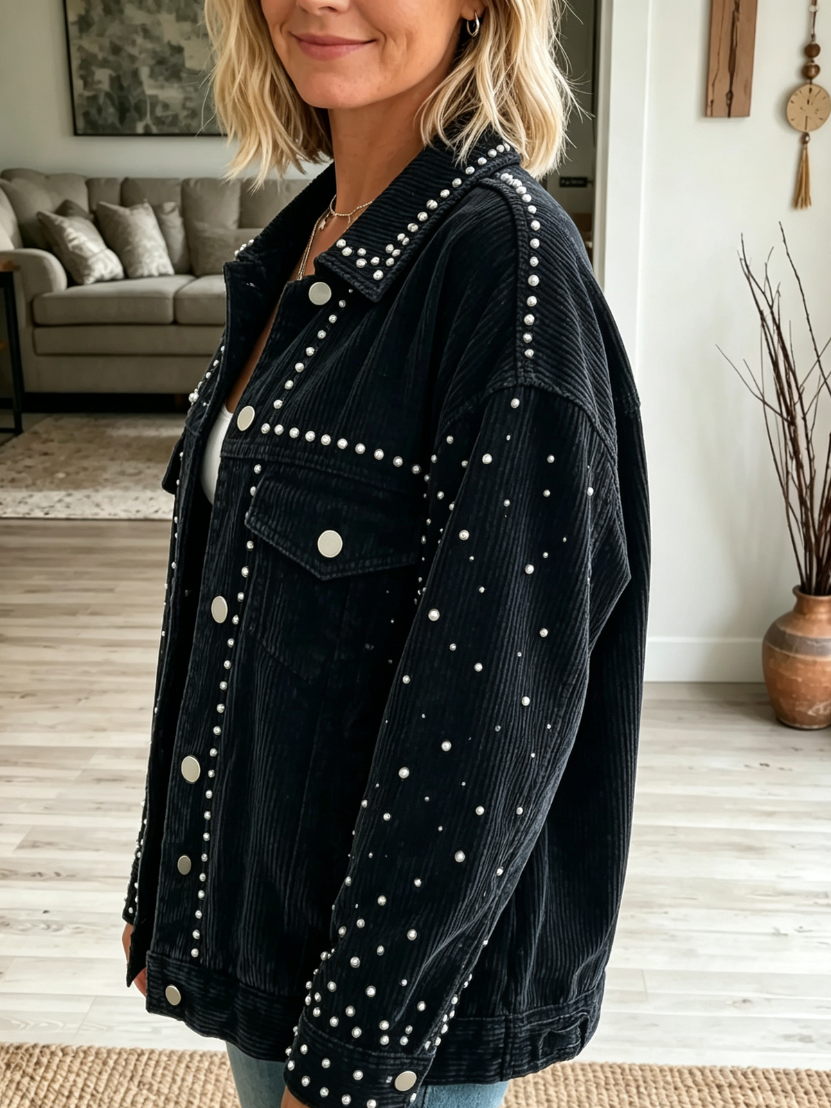 Women's Pearl Studded Corduroy Jacket