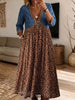 Vintage Elegant Color Blocking Leopard Print Print Patchwork Denim Dress