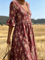 Women's Eyelet Cutout Botanical Midi Dress