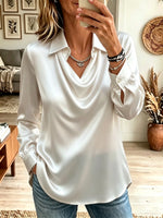 Women's Cowl Neck Collared Satin Blouse