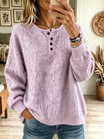 Women's Slub Knit Henley Pullover Sweater