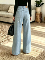 Multi-Color Options Women's Rhinestone Embellished Wide-Leg Jeans