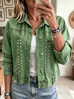 Women's Pearl Beaded Cropped Denim Jacket