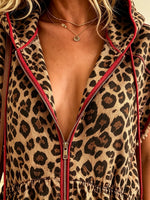 Women's Leopard Hooded Zip-Up Mini Dress