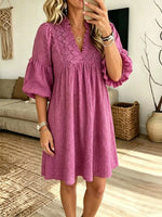 Women's Lace Trim Ruffle Sleeve Mini Dress