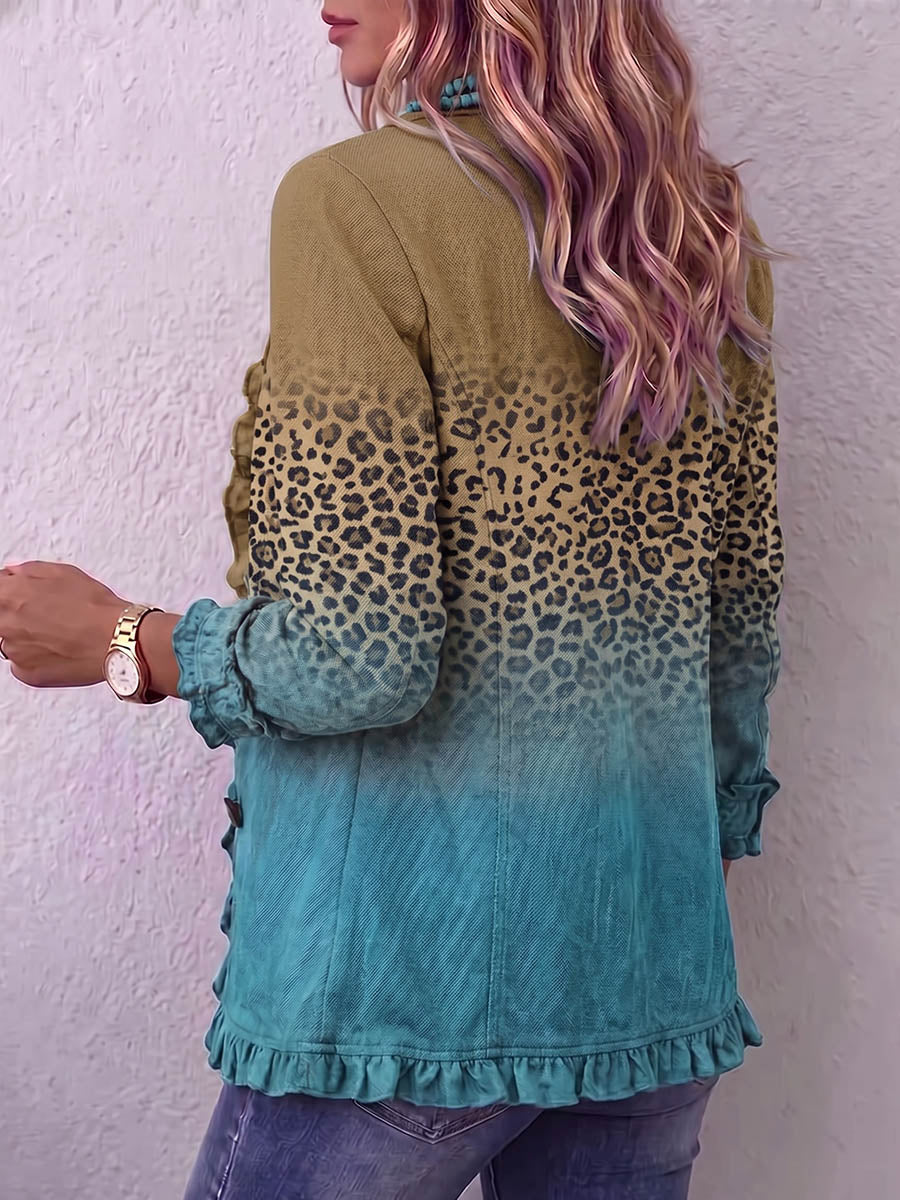 Vintage Elegant Pattern Patchwork Ruffled Jacket