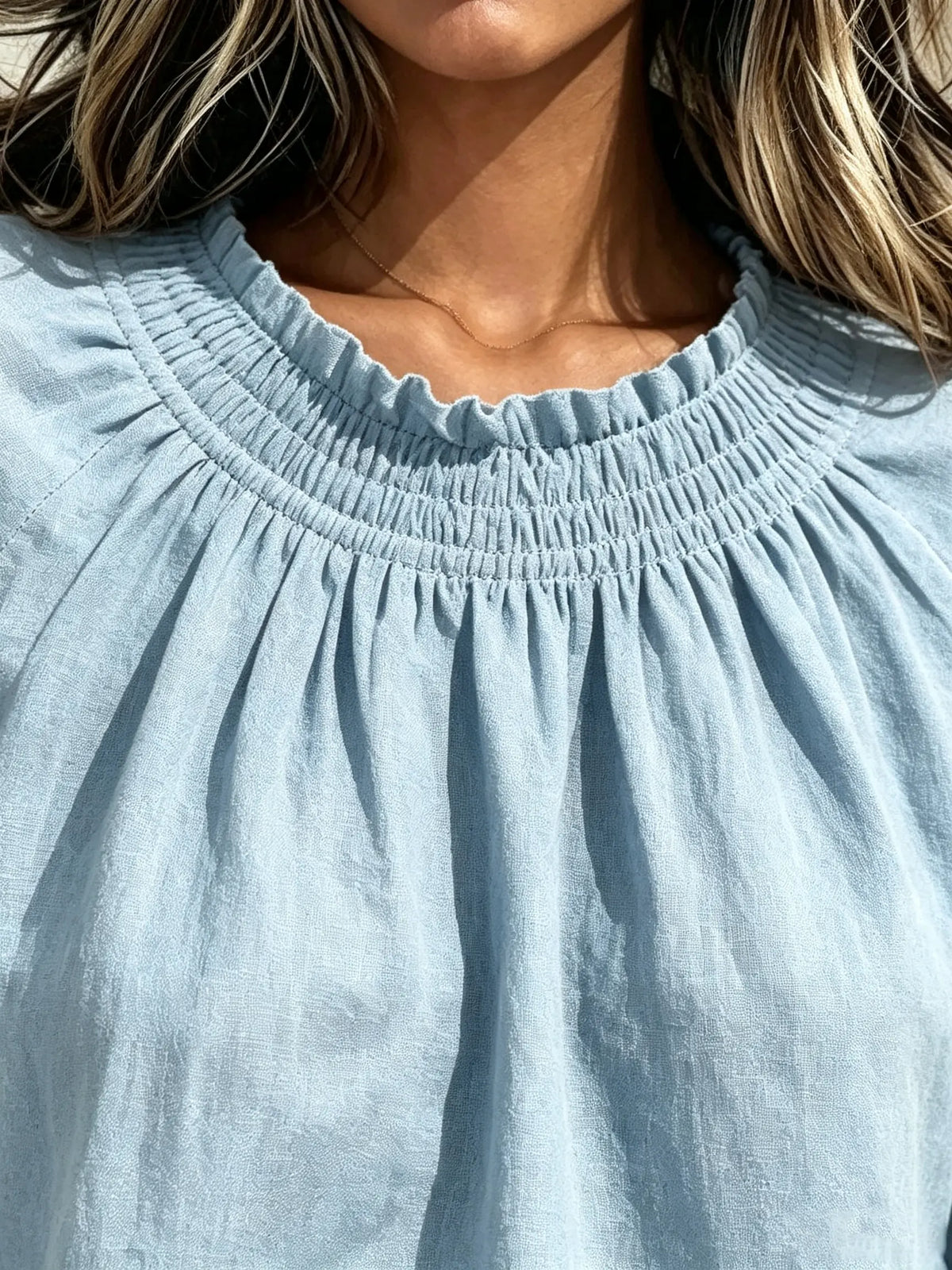 Women's Smocked Neck Ruffle Hem Blouse