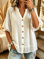 Women's Eyelet Lace Button-Down Blouse