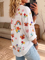 Vintage Elegant Button Long Sleeve Patterned Shirt