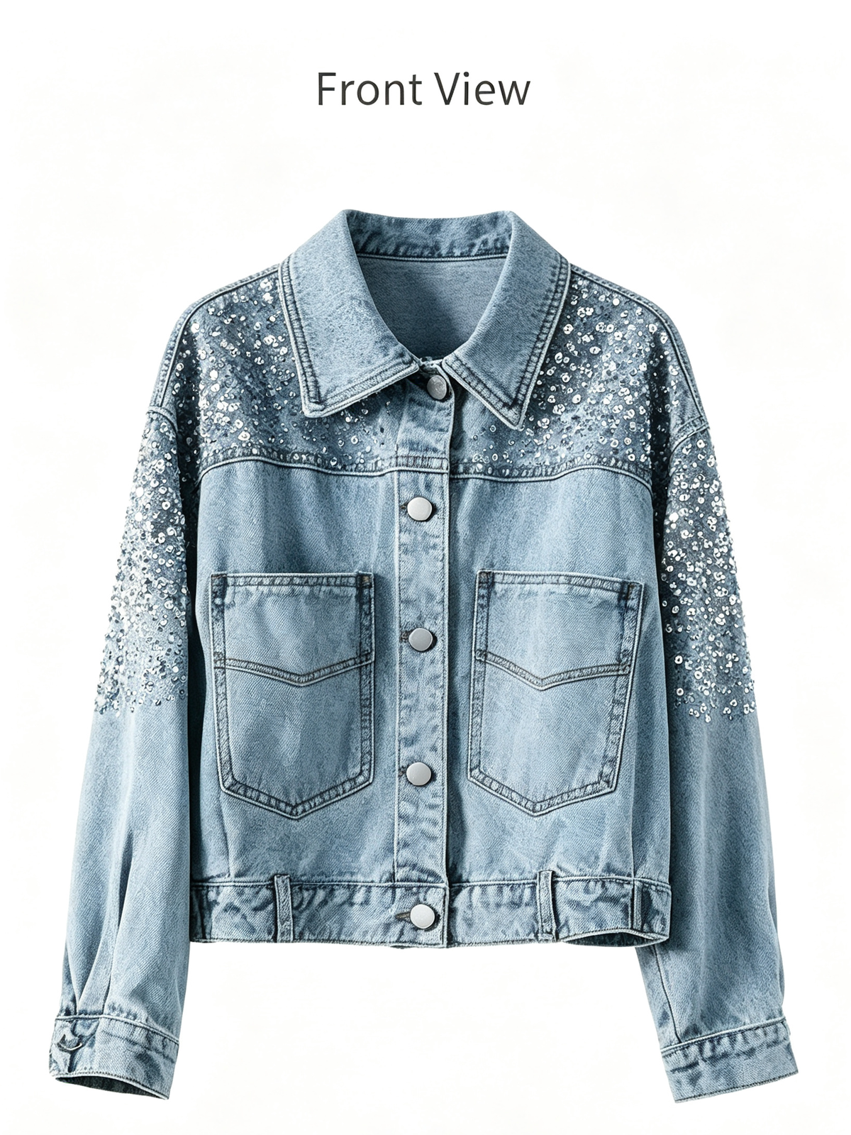 Women's Sequin Embellished Light Wash Denim Jacket
