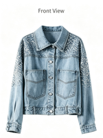 Women's Sequin Embellished Light Wash Denim Jacket