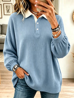 Women's Contrast Polo Collar Ribbed Knit Sweater