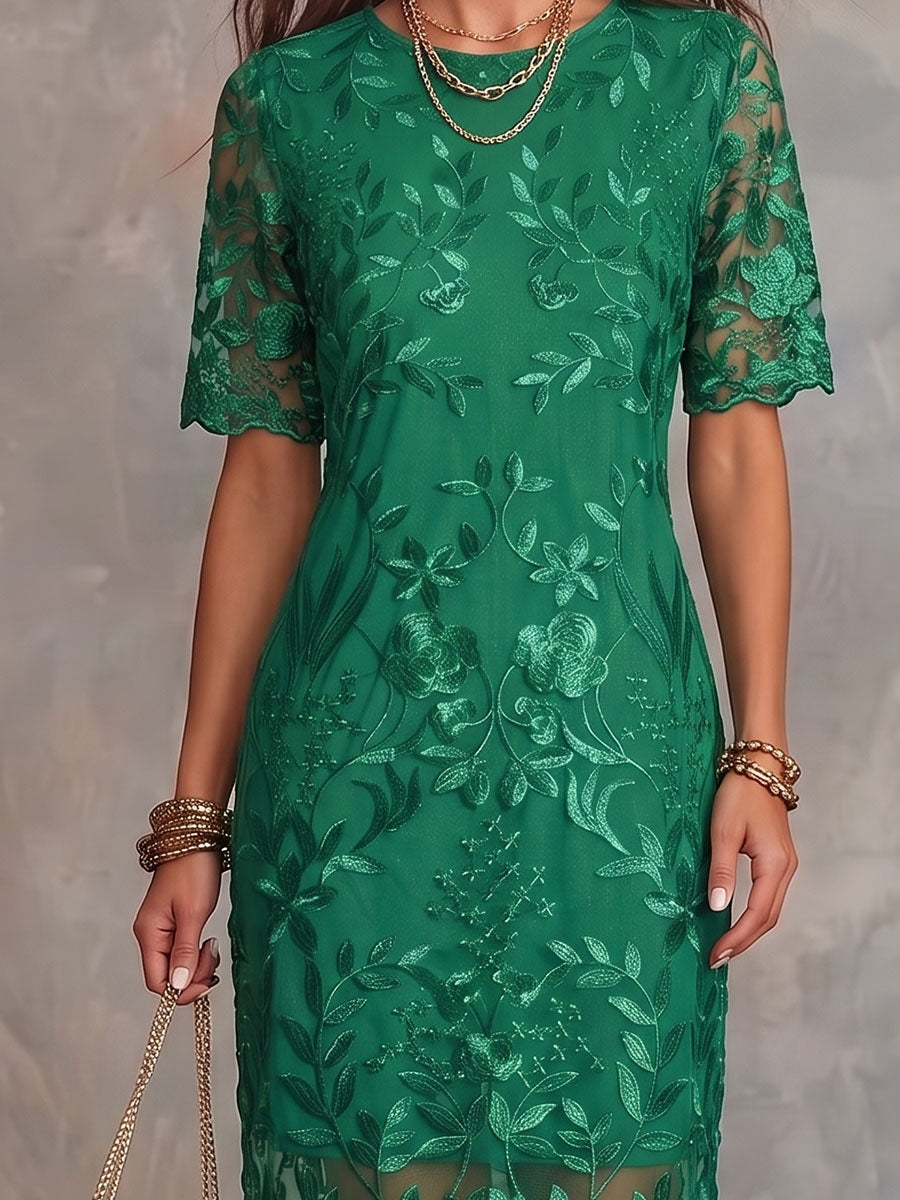 Vintage Elegant Chiffon Embroidered Dress