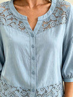 Women's Lace Inset Button-Down Blouse