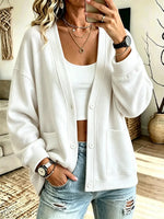 Women's Solid Color Casual Long-sleeve Button-up Cardigan Sweatshirt