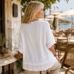Women's Raw Edge Fringed Linen Blouse